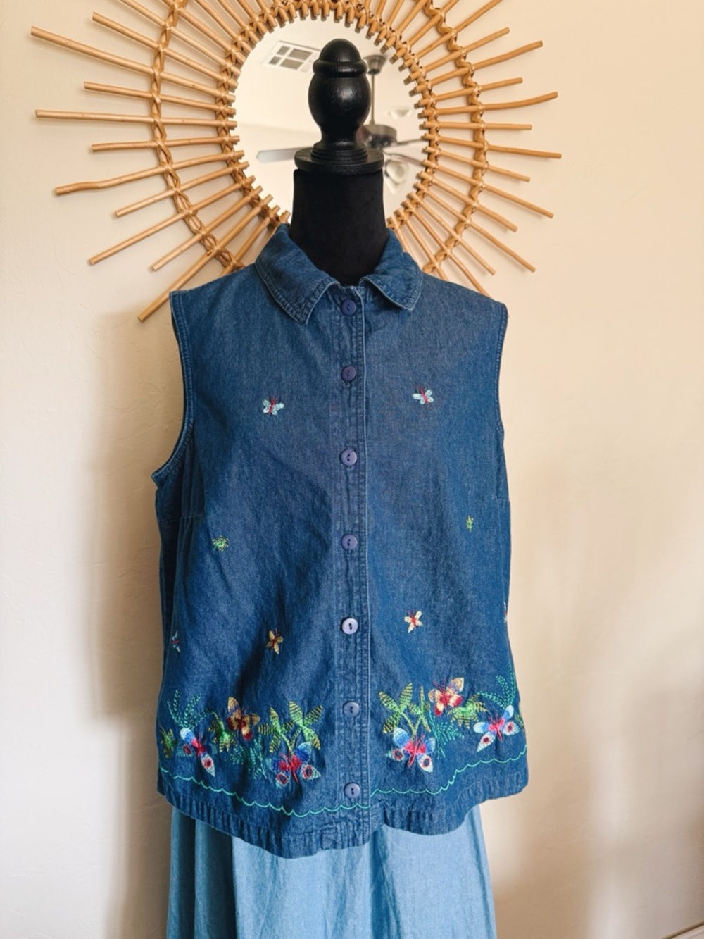 Allison Daley Petite Denim Button-Up Top - Blue